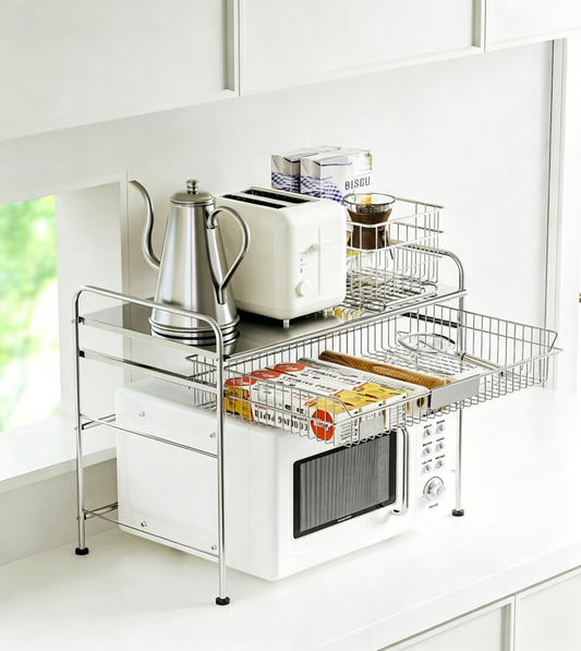 （Width: 50）304Stainless Steel Kitchen Countertop Microwave Shelf, Multi-functional Storage Rack for Oven and Rice Cooker