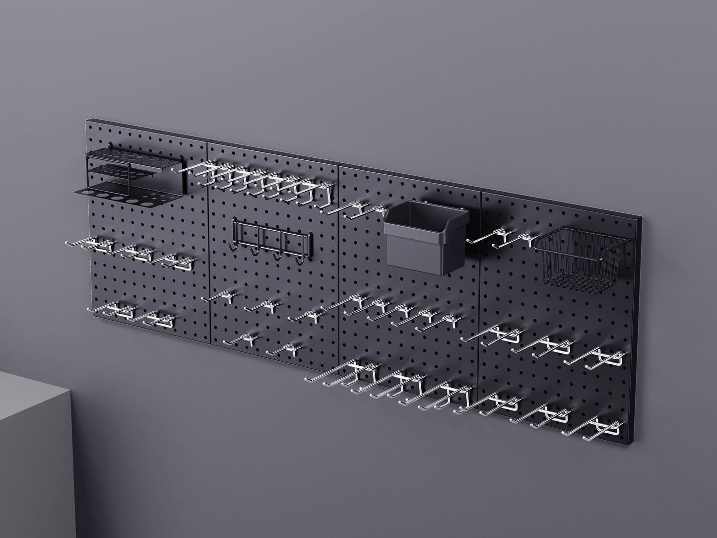 Modular Wall-Mounted Pegboard Organizer System – Heavy Duty Metal Storage Rack with Hooks, Baskets & Shelves for Garage, Kitchen & Office