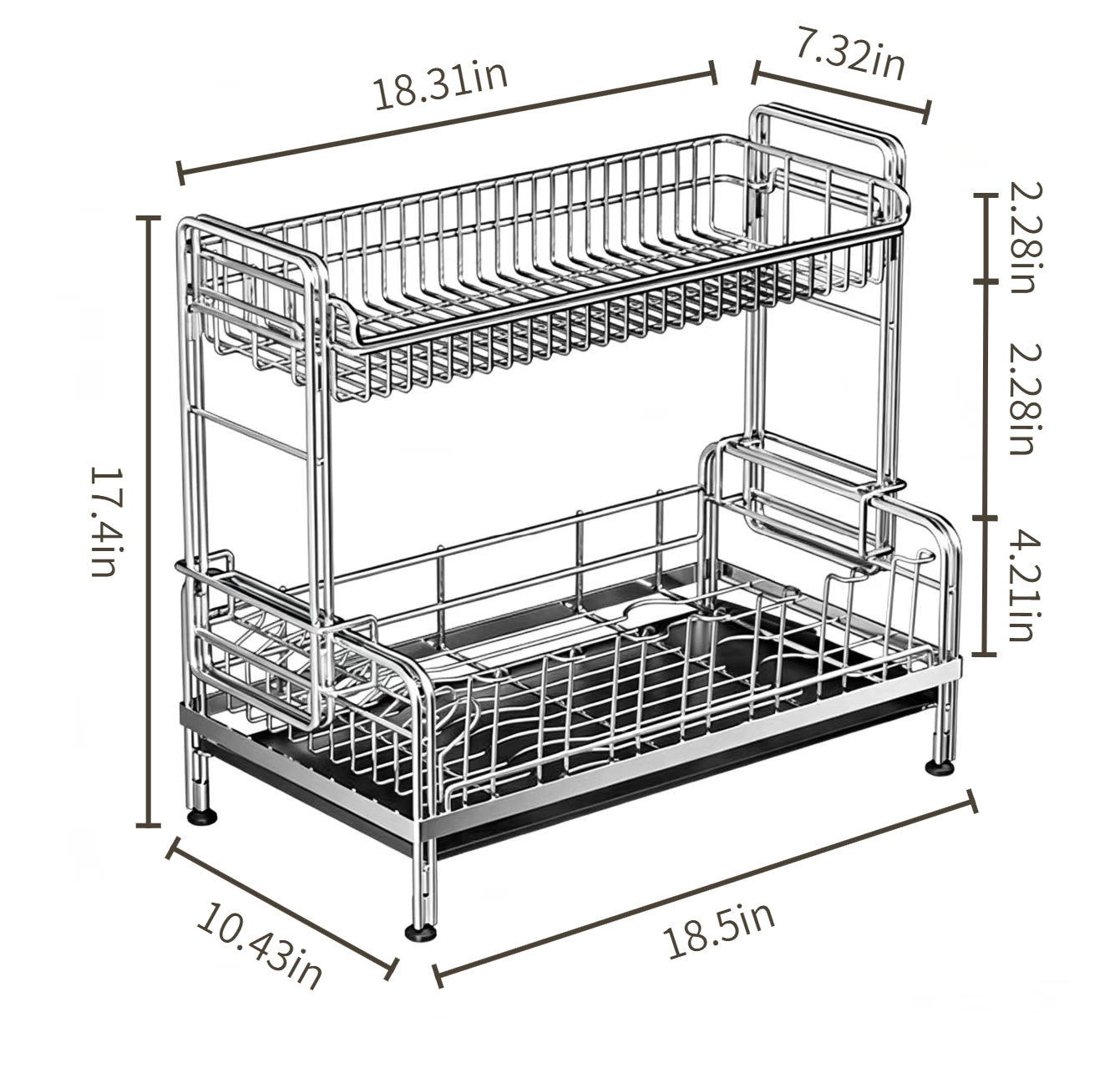 304 Stainless Steel Dish Drying Rack, Kitchen Dish Storage Basket