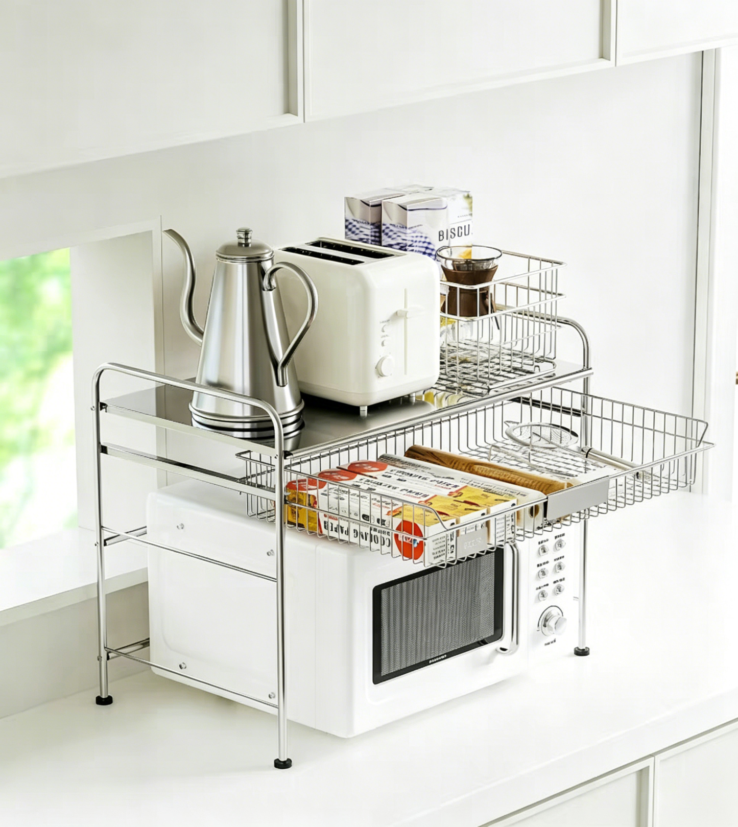 304 Stainless Steel Kitchen Countertop Microwave Shelf - 60 cm