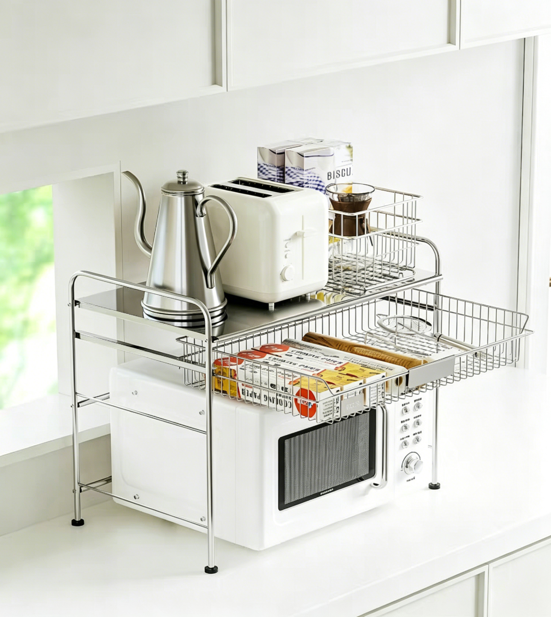 304 Stainless Steel Kitchen Countertop Microwave Shelf - 60 cm