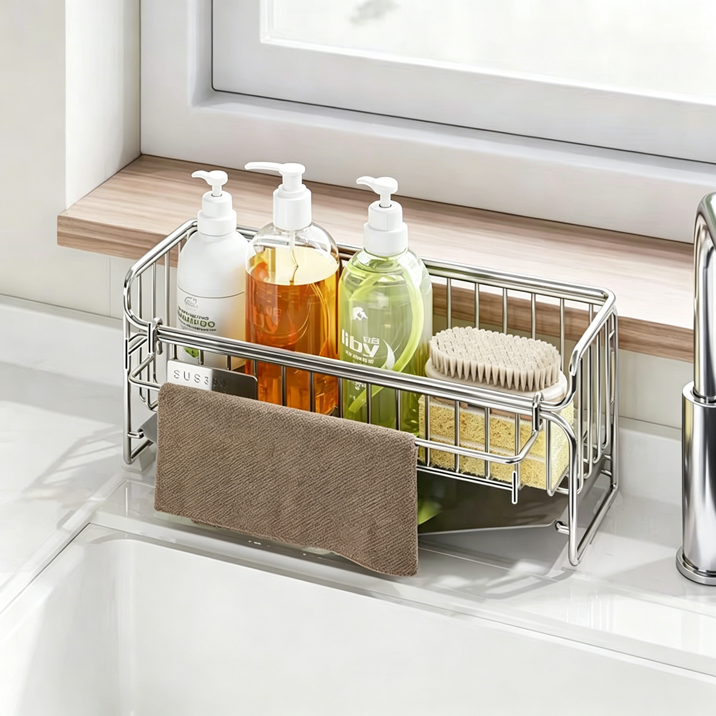 304 Stainless Steel Kitchen Sink Caddy Organizer - Mop Handle