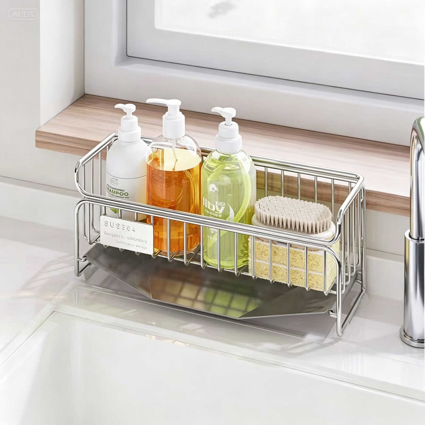 304 Stainless Steel Kitchen Sink Caddy Organizer - No Accessories