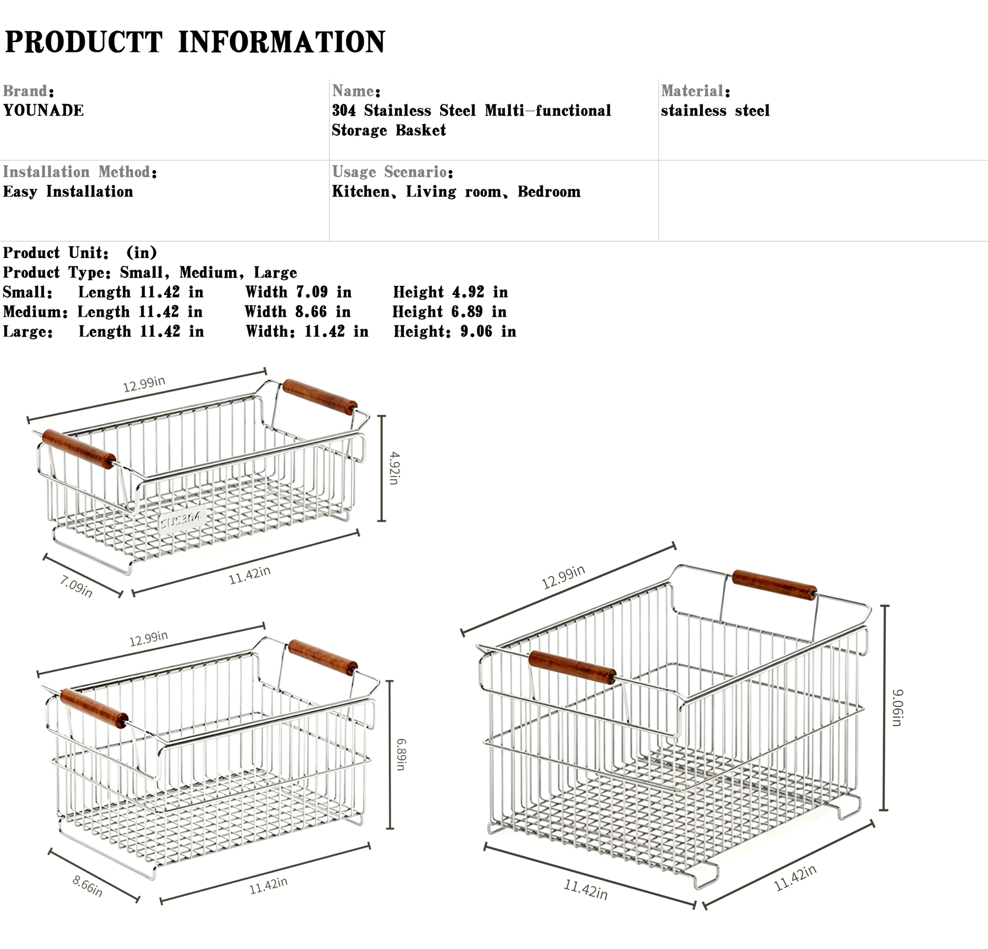 304 Stainless Steel Multi-Functional Storage Basket muti szie