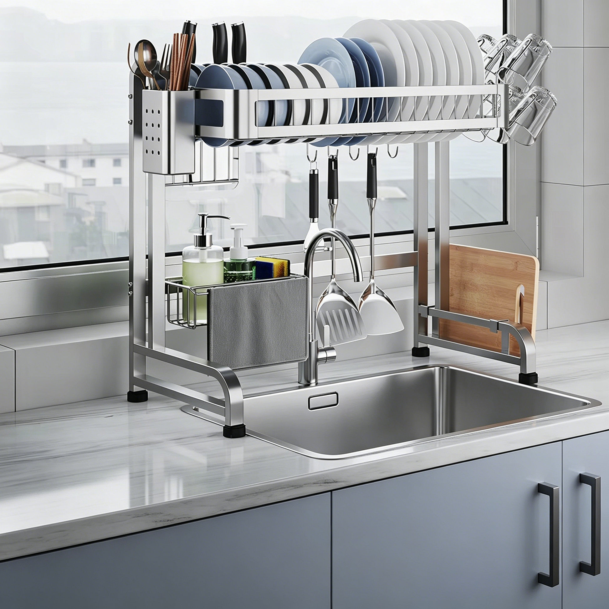 304 Stainless Steel Over-Sink Dish Drying Rack - Single Layer / 64 cm