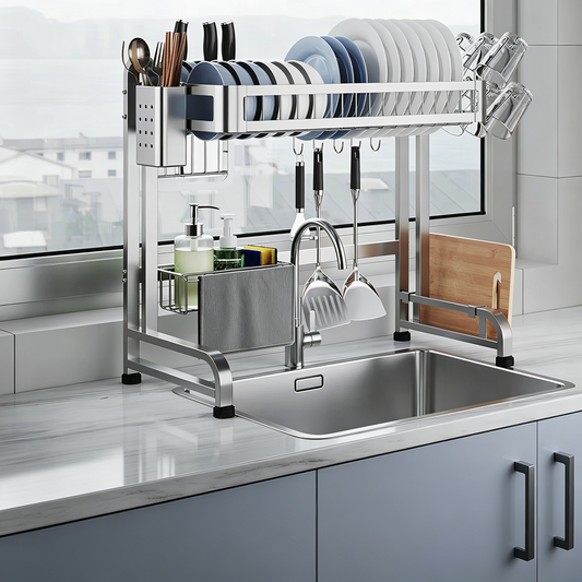 304 Stainless Steel Over-Sink Dish Drying Rack - Single Layer / 64 cm