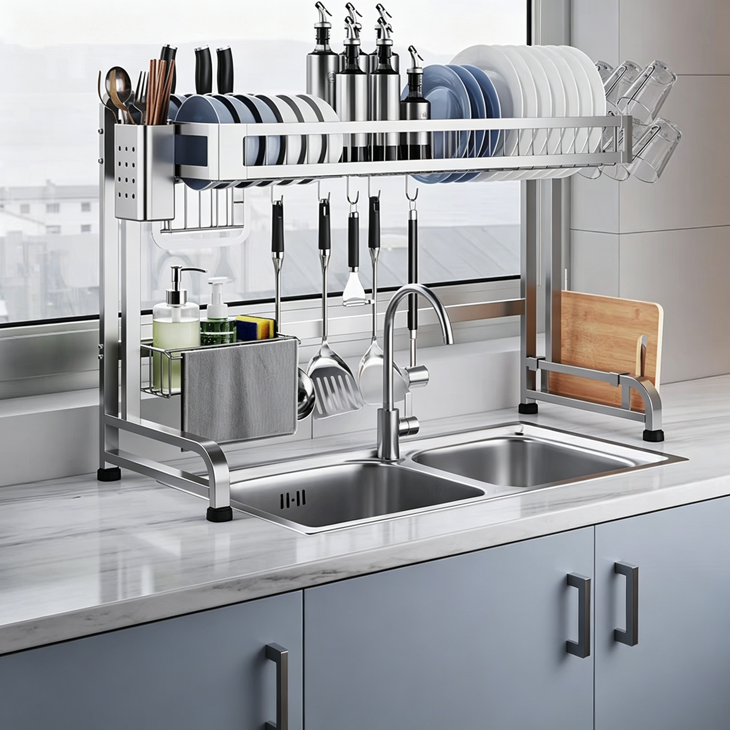 304 Stainless Steel Over-Sink Dish Drying Rack - Single Layer / 91 cm