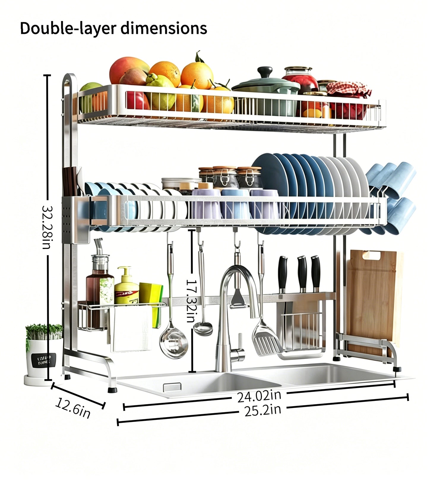304 Stainless Steel Over-Sink Dish Drying Rack double size