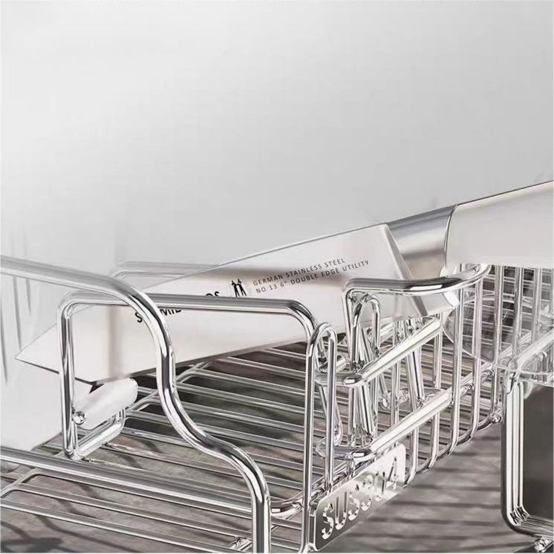 304 stainless steel sink draining rack with a knife