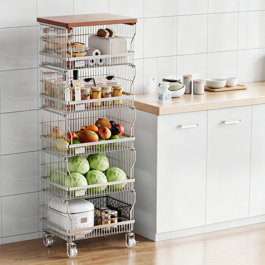 （Five-tier）Multi-layer Floor-standing Multi-functional Storage Trolley with Kitchen Vegetable Basket