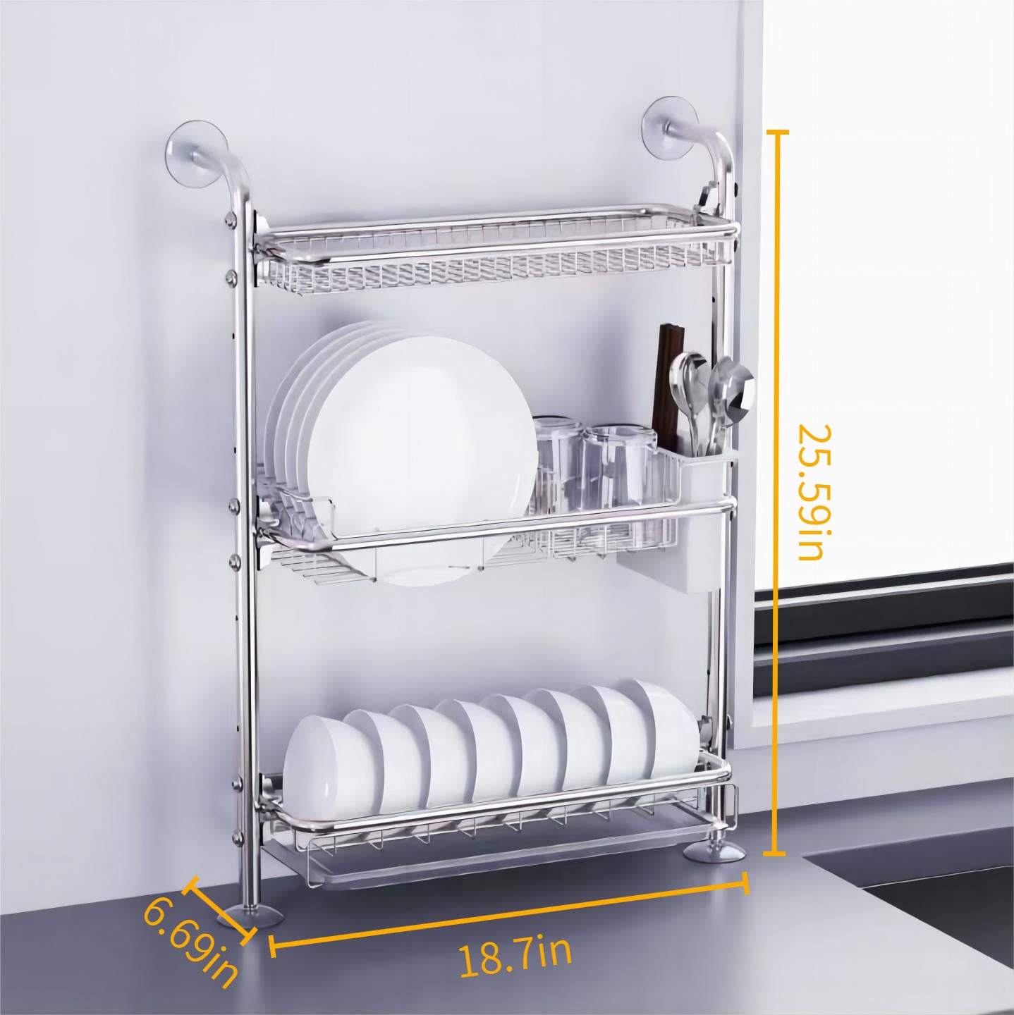 304 Stainless Steel No-Drill Wall Mount Dish Rack