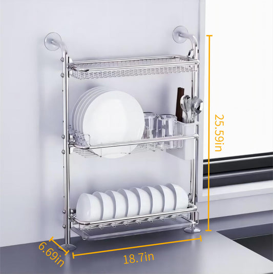 304 Stainless Steel No-Drill Wall Mount Dish Rack