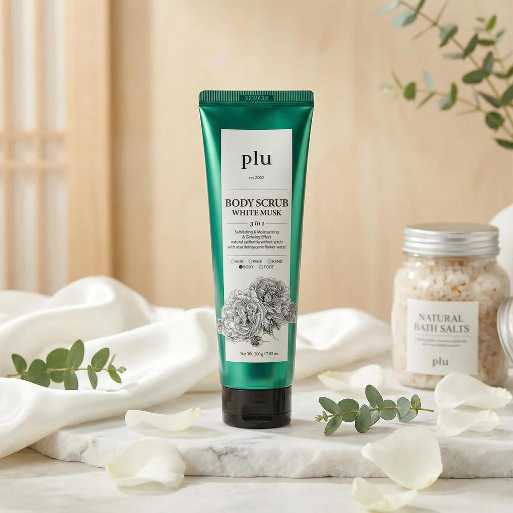 White Musk exfoliating body scrub, 200ml, plu