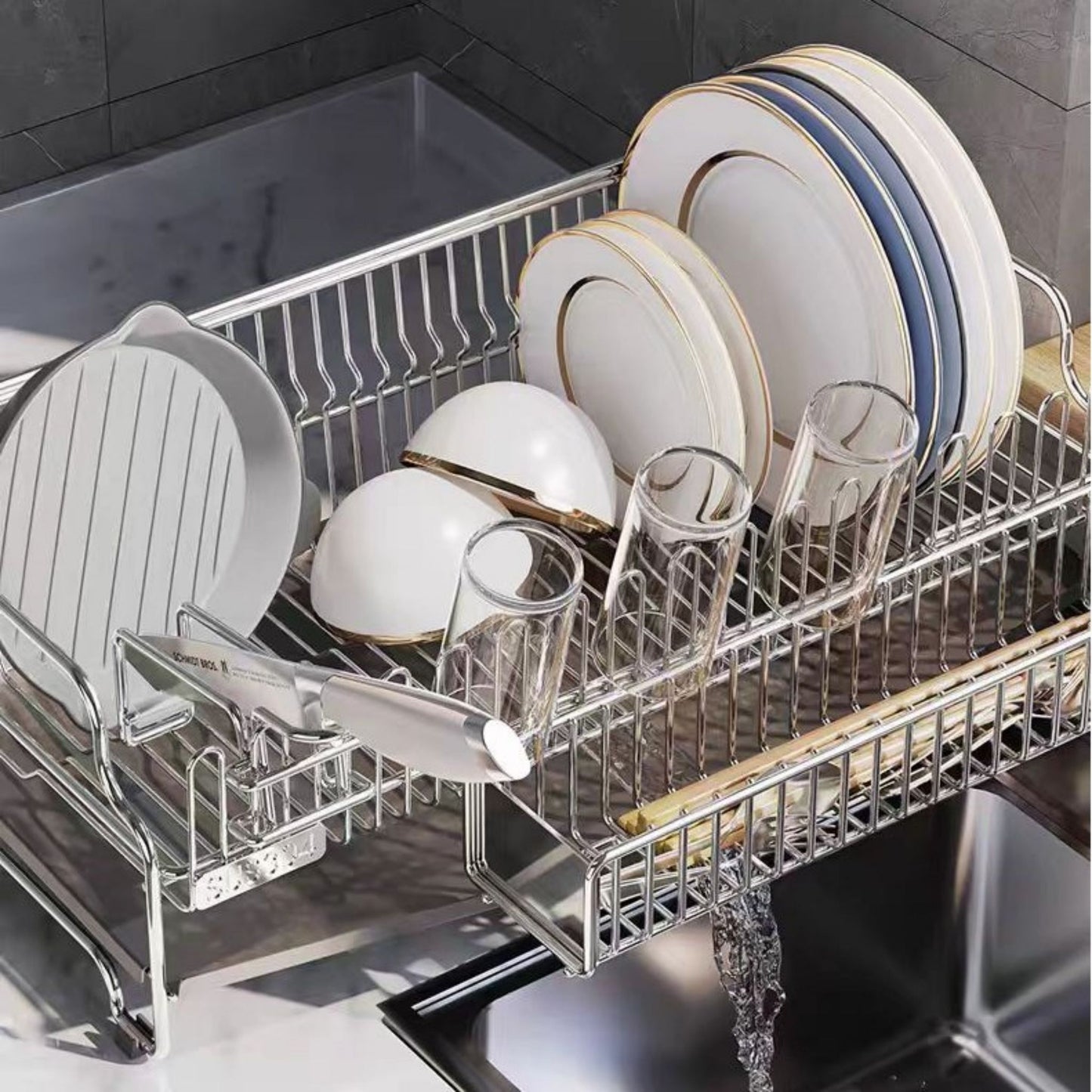 304 stainless steel sink draining rack（Comes with a chopstick holder and a knife holder）
