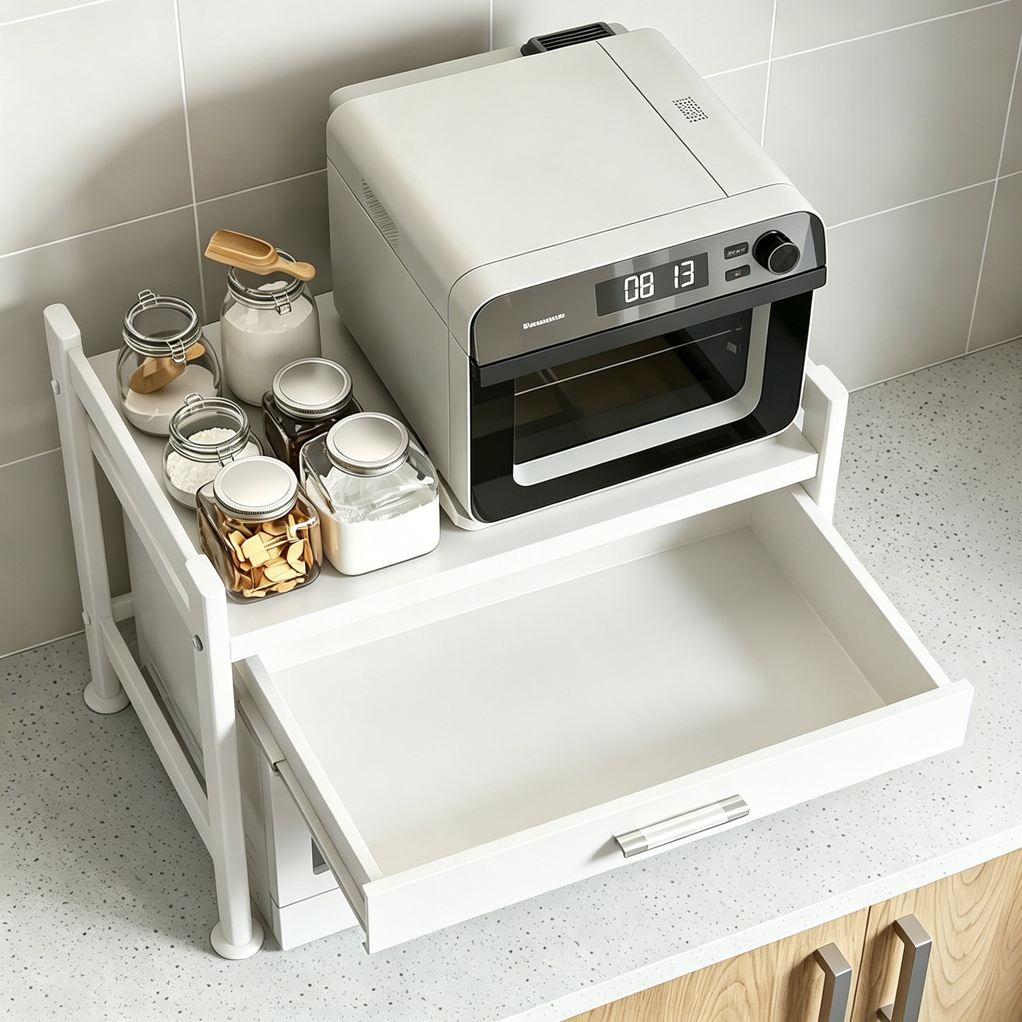 Kitchen Countertop Microwave Stand with Drawer