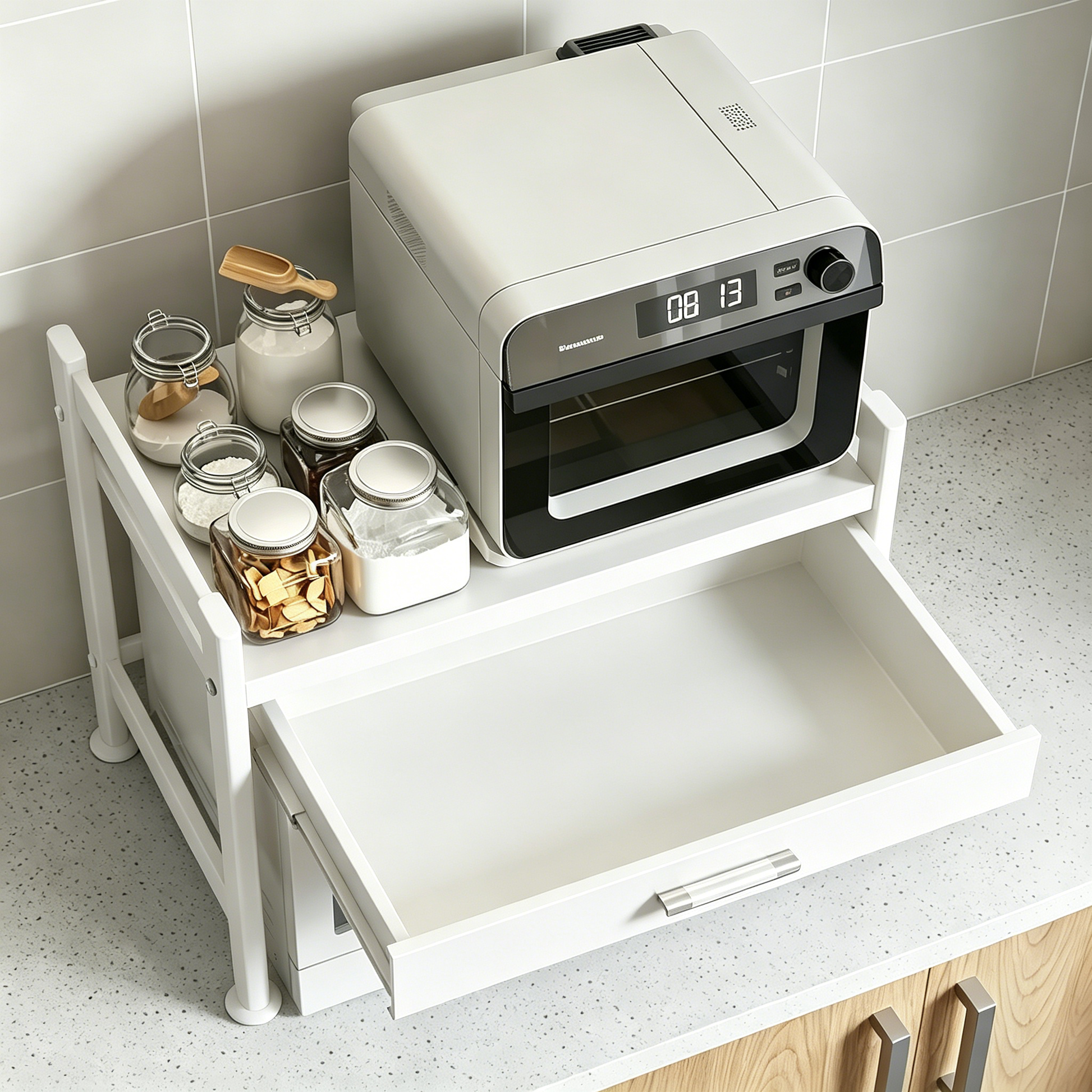Kitchen Countertop Microwave Stand with Drawer