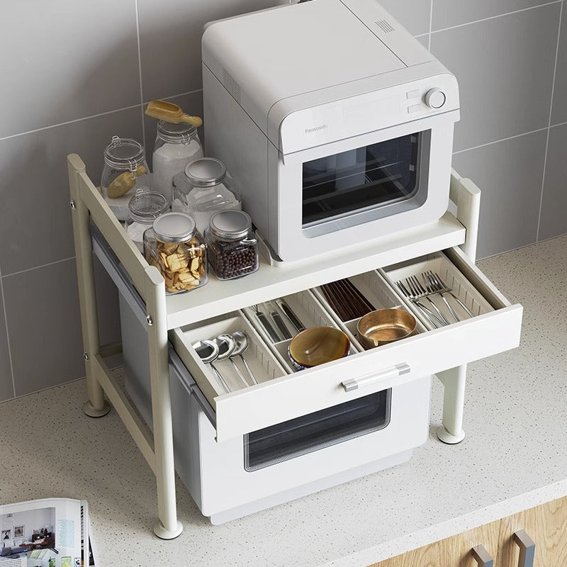 Kitchen Countertop Microwave Stand with Drawer - 2-Tier / With Storage Box