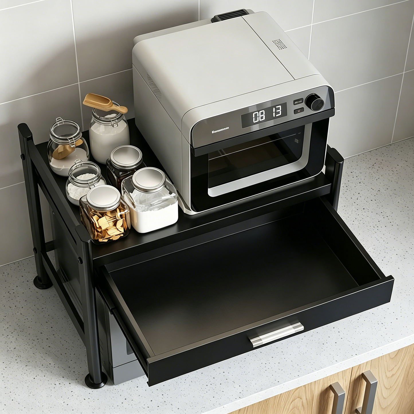 Kitchen Countertop Microwave Stand with Drawer - 2-Tier / Without Storage Box