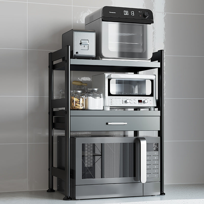Kitchen Countertop Microwave Stand with Drawer - 3-Tier / With Storage Box