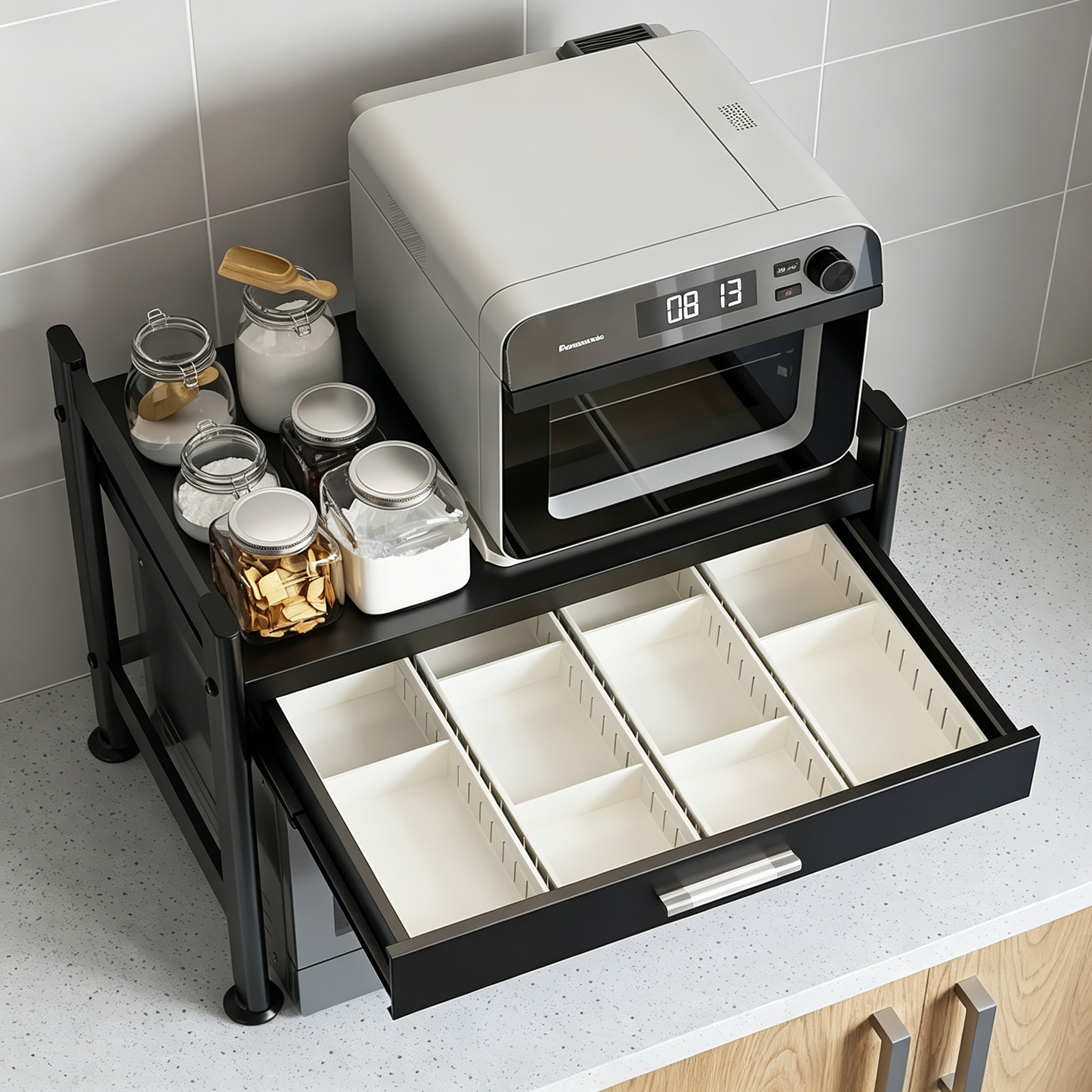 Kitchen Countertop Microwave Stand with Drawer