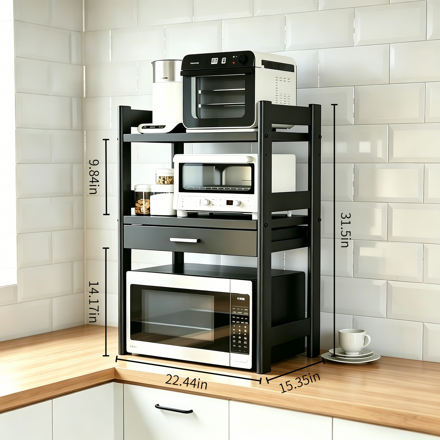 Kitchen Countertop Microwave Stand with Drawer