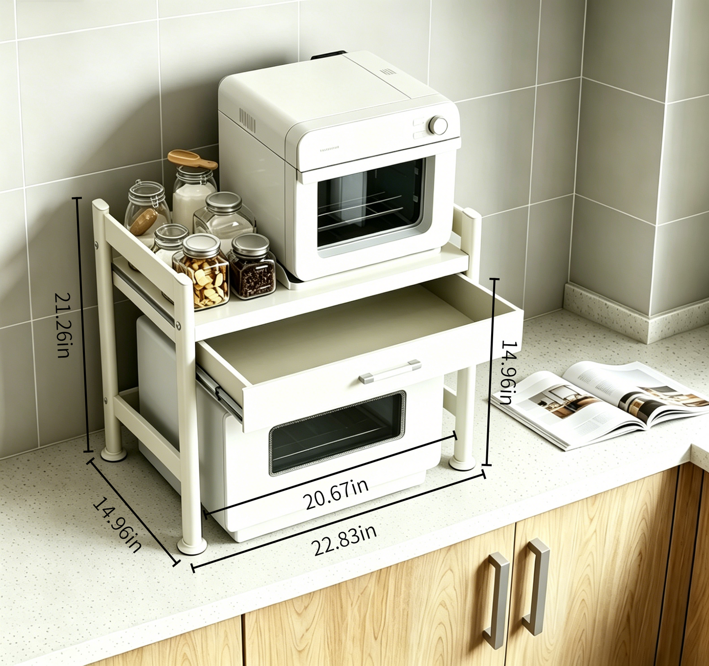 Kitchen Countertop Microwave Stand with Drawer