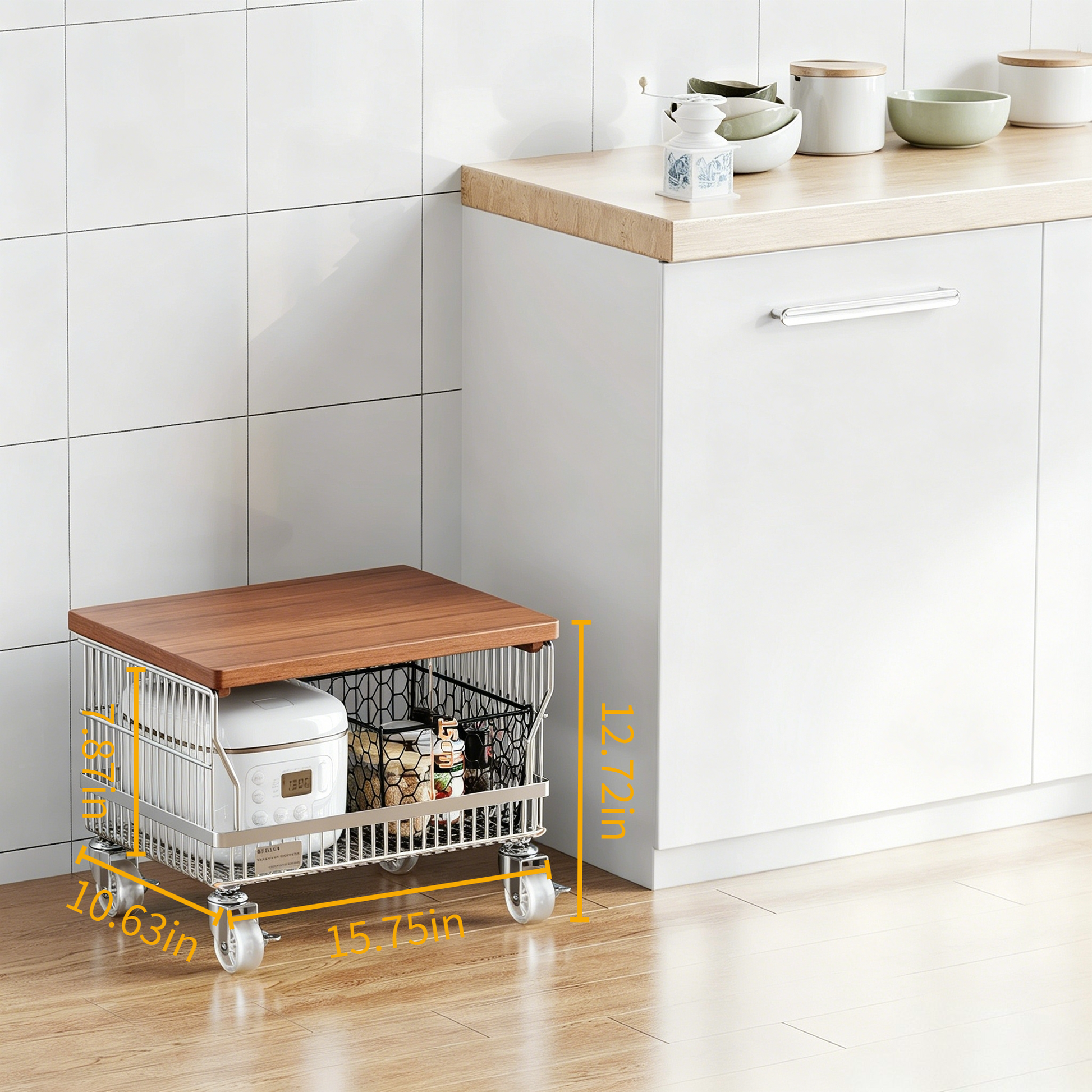 Multi-Layer Floor-Standing Kitchen Storage Trolley with Vegetable Basket size