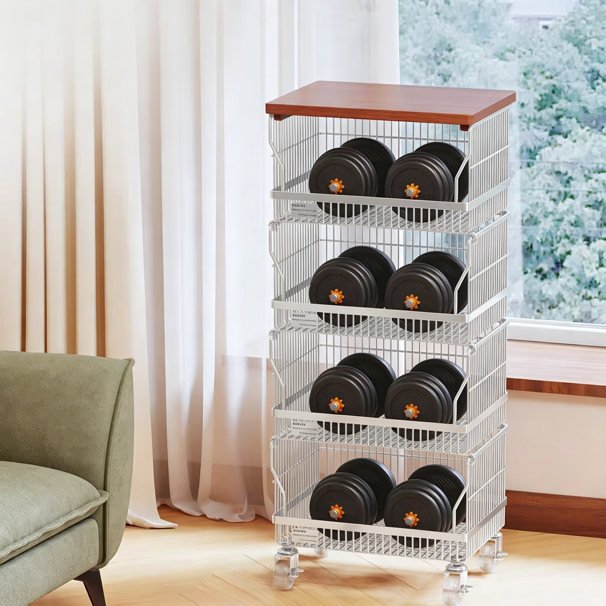 Multi-Layer Floor-Standing Kitchen Storage Trolley with Vegetable Basket