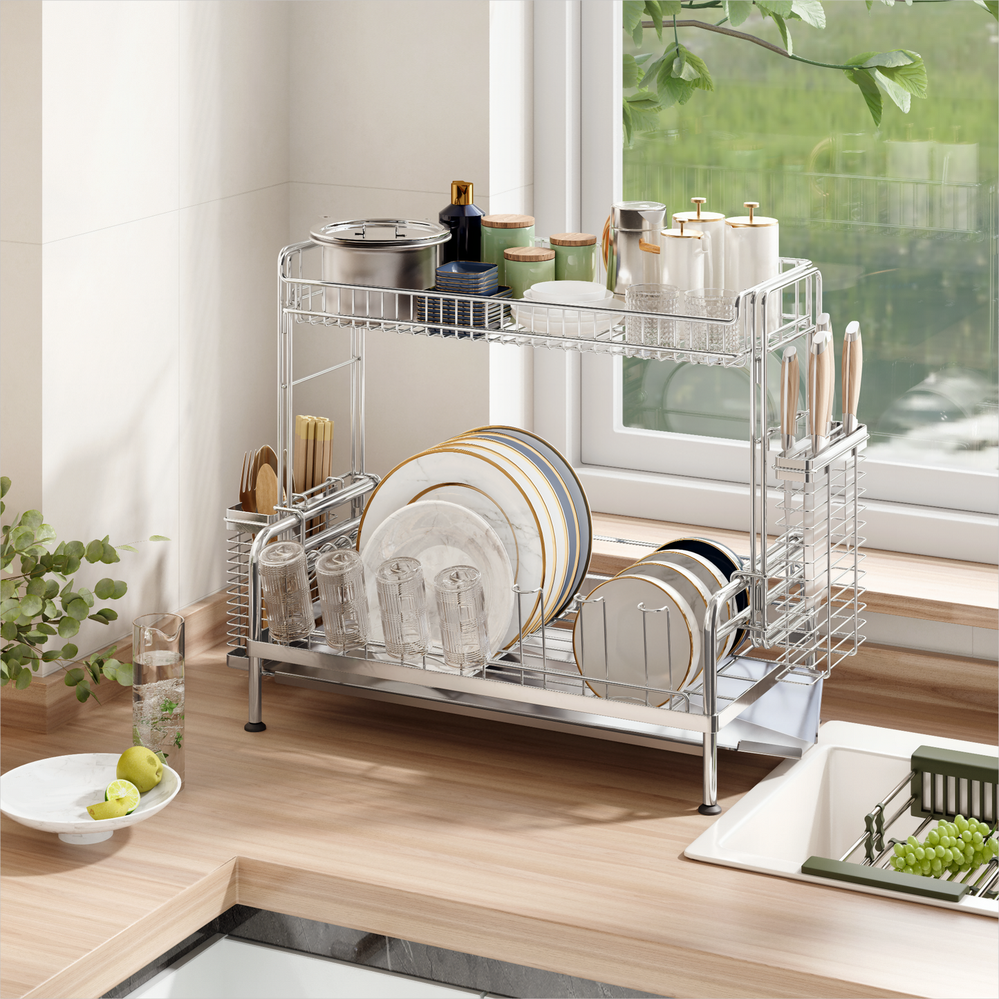 304 Stainless Steel Dish Drying Rack, Kitchen Dish Storage Basket