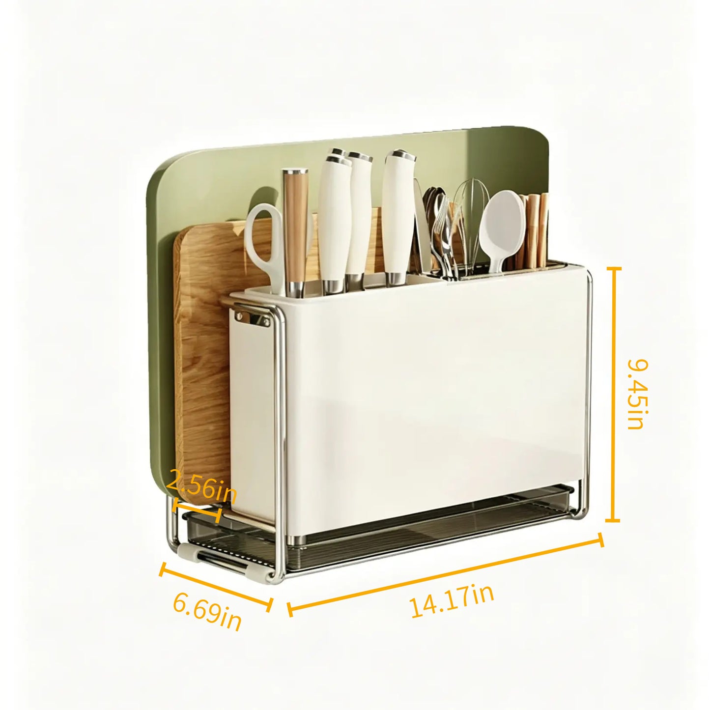 Integrated Wall-mounted Kitchen Storage Rack for Knives, Chopsticks & Cutting Board