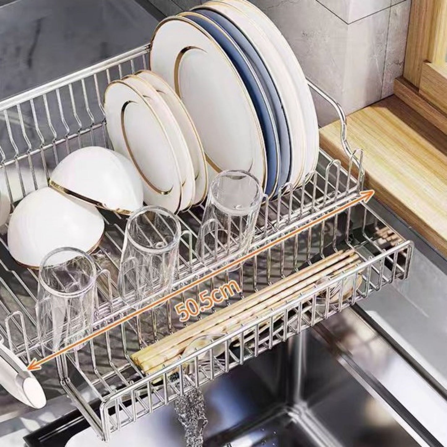 304 stainless steel sink draining rack（Comes with a chopstick holder and a knife holder）