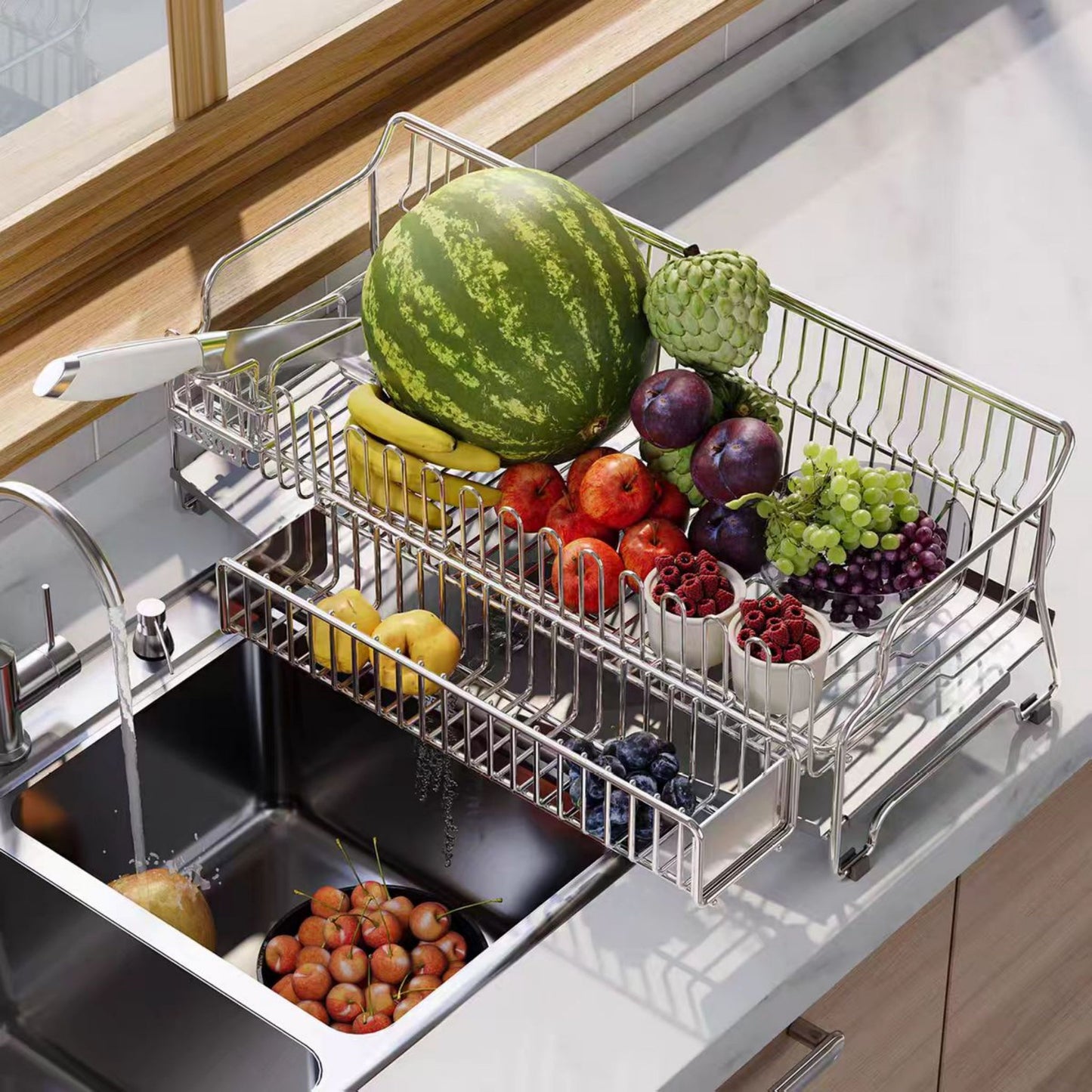 304 stainless steel sink draining rack（Comes with a chopstick holder and a knife holder）