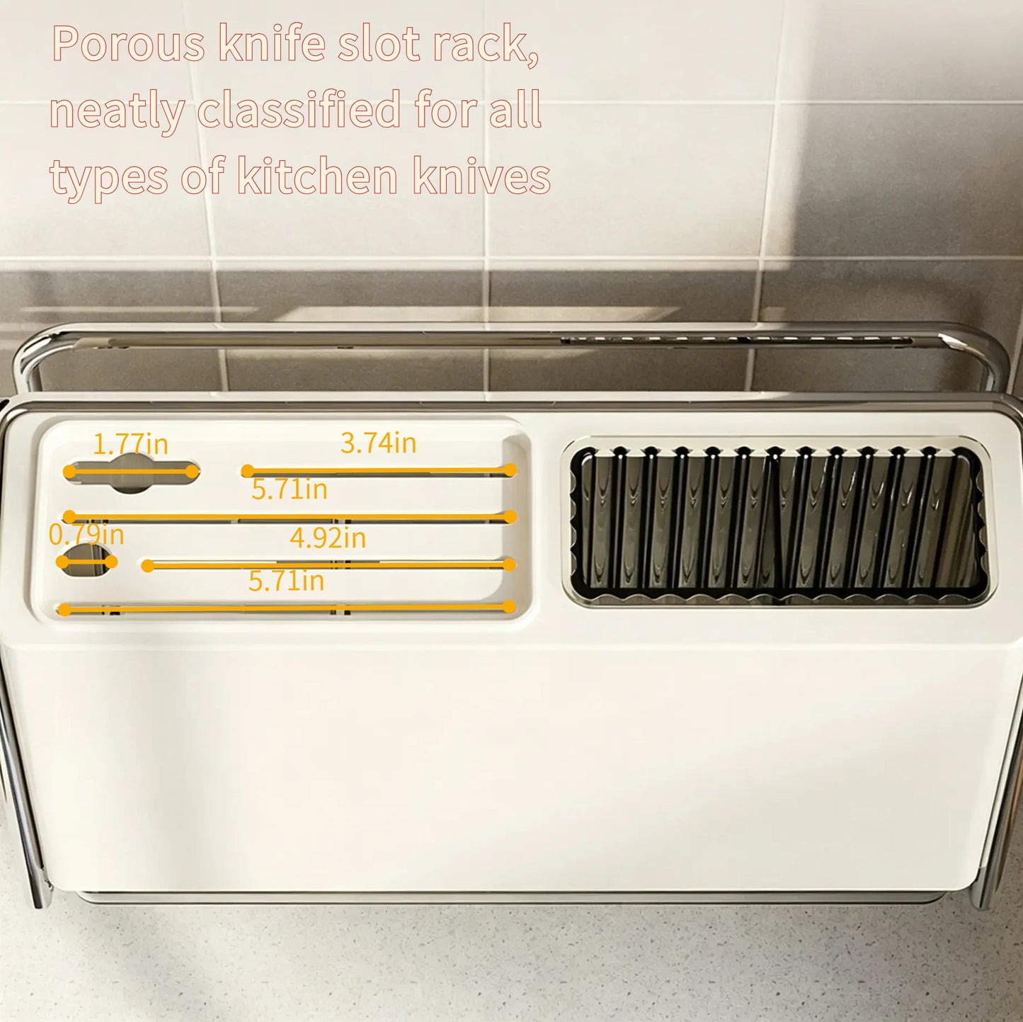 Integrated Wall-mounted Kitchen Storage Rack for Knives, Chopsticks & Cutting Board